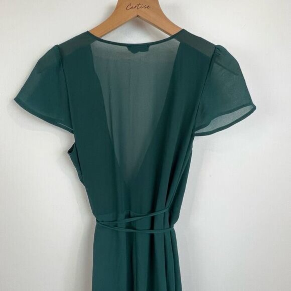 Soieblu Women’s Medium Dark Green Wrap Deep V Formal Dress Maxi Gown Bridesmaid - Picture 9 of 12